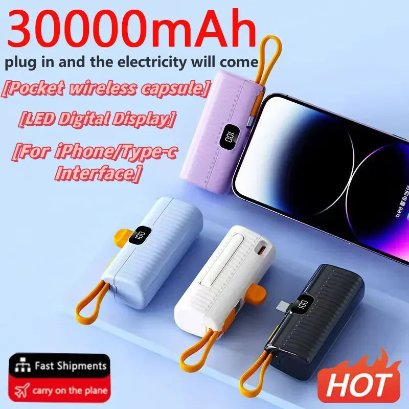 30000Mah Portable Mini Power Bank Ultra-Large Capacity Universal Wireless Fast Charging Power Bank Thin Lightweight Power Bank