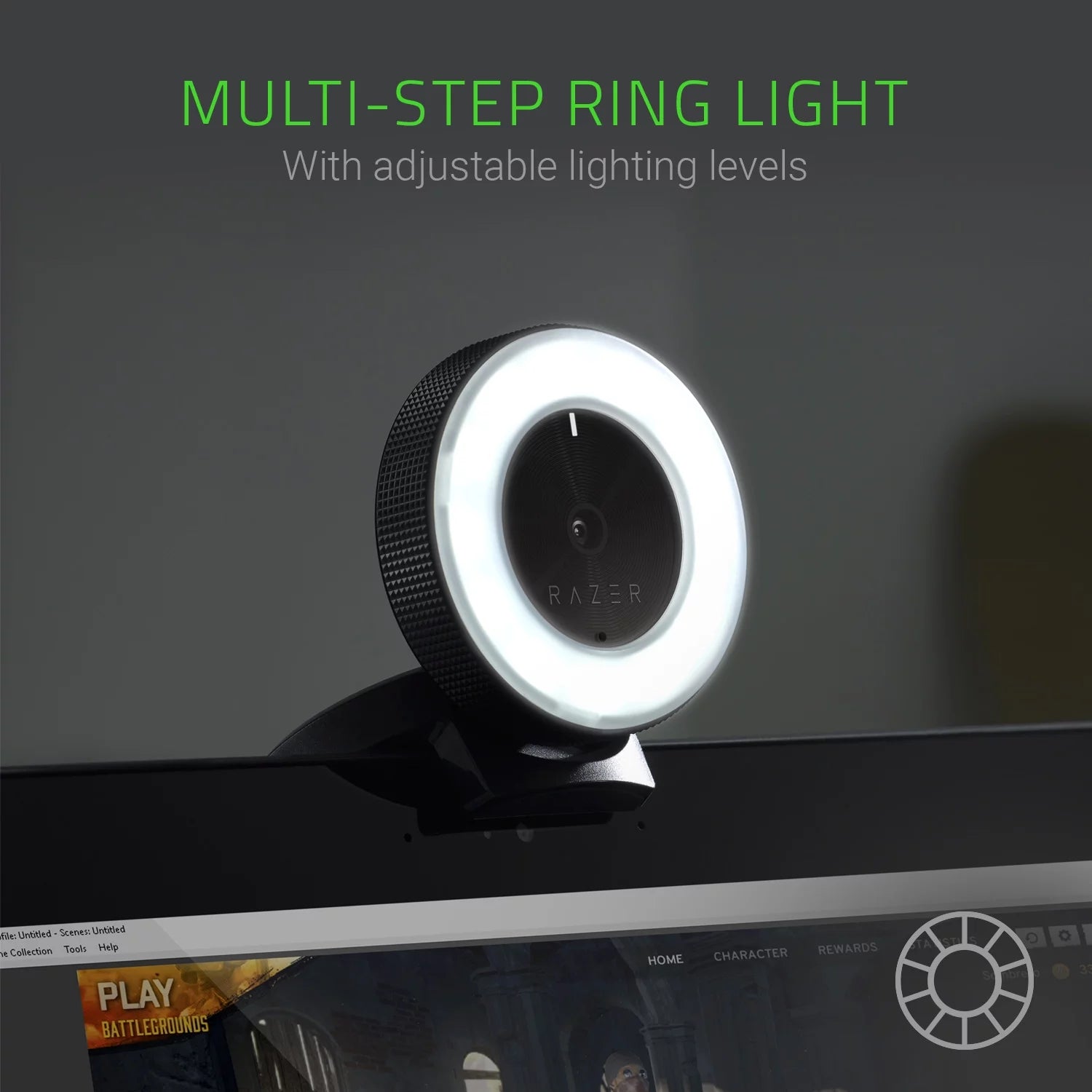 Kiyo Streaming Webcam, Full HD, Auto Focus, Ring Light with Adjustable Brightness, Black