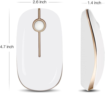 Wireless Mouse,  2.4G Slim Portable Computer Mice with Nano Receiver for Notebook, PC, Laptop, Computer (White and Gold)