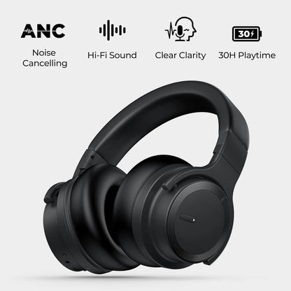 E7 Active Noise Cancelling Headphones Wireless Bluetooth Headphones with Rich Bass, Wireless Headphones with Clear Calls, Black